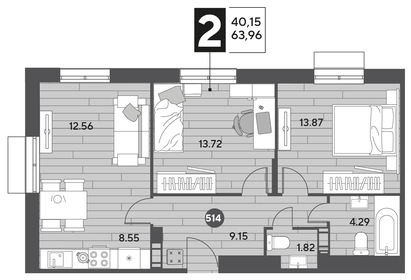 64 м², 2-комнатная квартира 9 037 548 ₽ - изображение 10