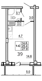 Квартира 27,9 м², студия - изображение 1