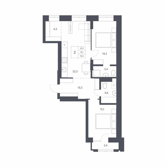 72,1 м², 2-комнатная квартира 9 750 000 ₽ - изображение 1
