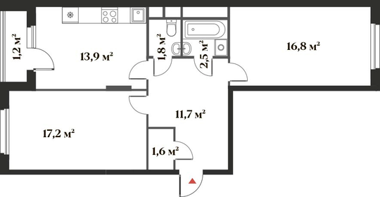 Квартира 66,7 м², 2-комнатная - изображение 1