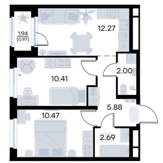 Квартира 44,7 м², 2-комнатная - изображение 3