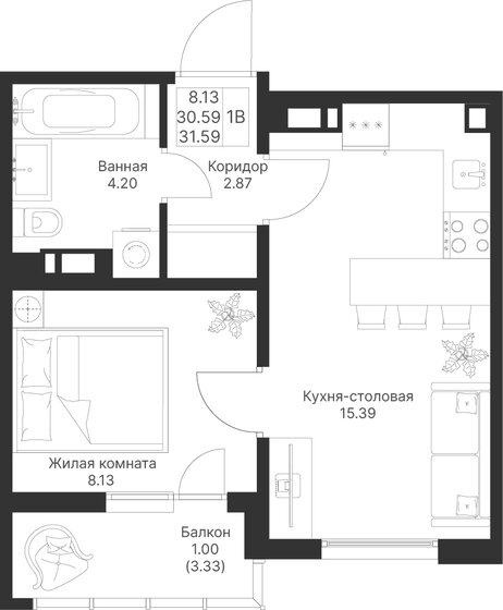 35,6 м², 1-комнатная квартира 6 900 000 ₽ - изображение 115