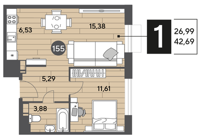 42,7 м², 1-комнатная квартира 7 005 429 ₽ - изображение 27