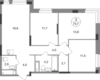 Квартира 73,7 м², 3-комнатная - изображение 1