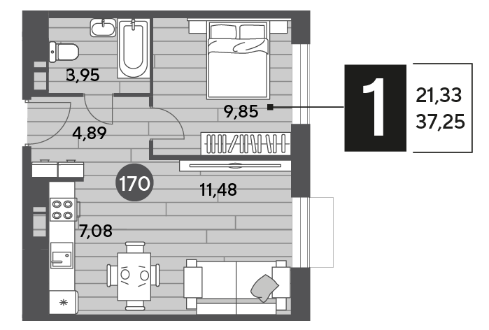 37,3 м², 1-комнатная квартира 6 246 825 ₽ - изображение 1