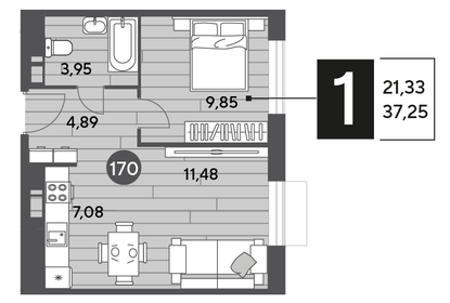 37,3 м², 1-комнатная квартира 6 265 450 ₽ - изображение 18