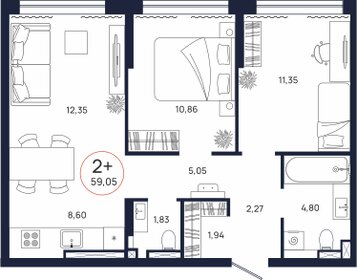 61 м², 2-комнатная квартира 5 860 000 ₽ - изображение 55