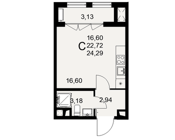 Квартира 24,3 м², студия - изображение 1