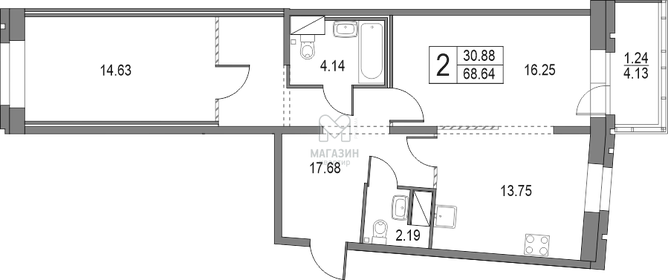 60,1 м², 2-комнатная квартира 15 614 000 ₽ - изображение 45