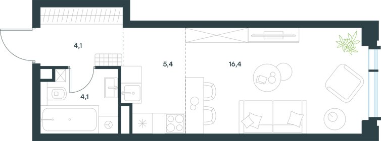 Квартира 30 м², студия - изображение 1