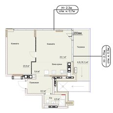 Квартира 69,7 м², 2-комнатная - изображение 2