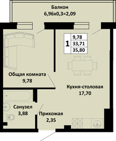 Квартира 35,8 м², 1-комнатная - изображение 1