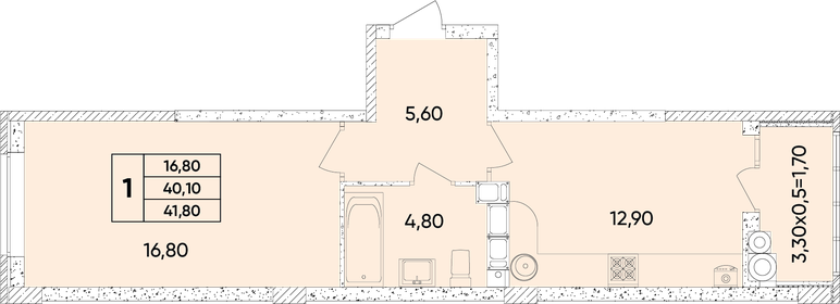 Квартира 41,8 м², 1-комнатная - изображение 1