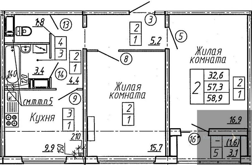 58,9 м², 2-комнатная квартира 5 372 752 ₽ - изображение 7