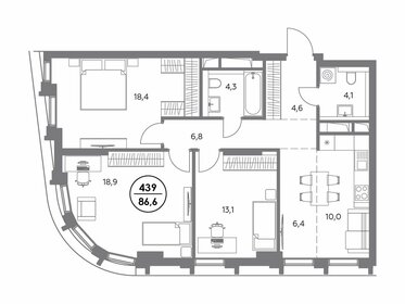 Квартира 86,6 м², 3-комнатная - изображение 1