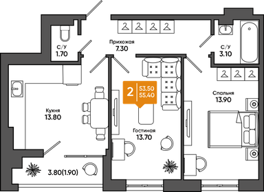 65 м², 3-комнатная квартира 4 600 000 ₽ - изображение 65