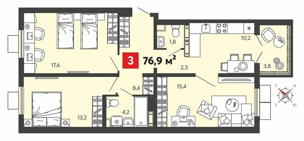 77,8 м², 3-комнатная квартира 7 200 000 ₽ - изображение 42