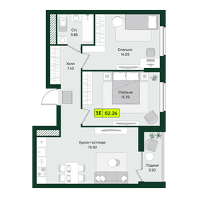 Квартира 62,2 м², 2-комнатная - изображение 1