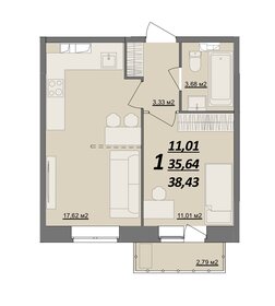 Квартира 38,4 м², 1-комнатная - изображение 1