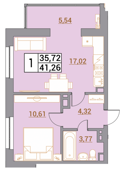 41,3 м², 1-комнатная квартира 4 291 040 ₽ - изображение 1