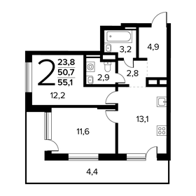 Квартира 55,1 м², 2-комнатная - изображение 1