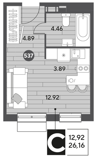 26,2 м², квартира-студия 5 017 488 ₽ - изображение 1