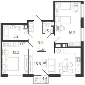 Квартира 62,6 м², 2-комнатная - изображение 1