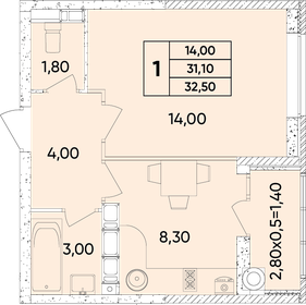 Квартира 32,5 м², 1-комнатная - изображение 1