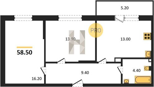 Квартира 58,5 м², 2-комнатная - изображение 1