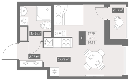 24,1 м², квартира-студия 3 330 000 ₽ - изображение 42