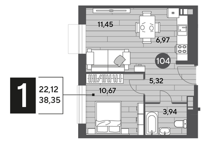 38,2 м², 1-комнатная квартира 6 800 000 ₽ - изображение 57