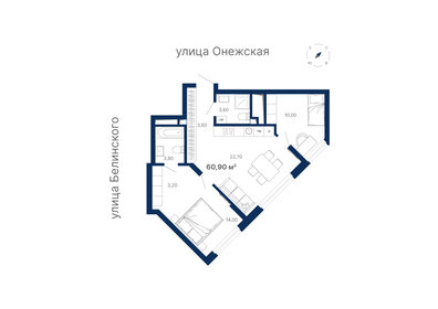 Квартира 61,4 м², 2-комнатная - изображение 1