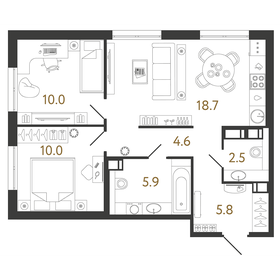 57,5 м², 2-комнатная квартира 16 250 000 ₽ - изображение 52