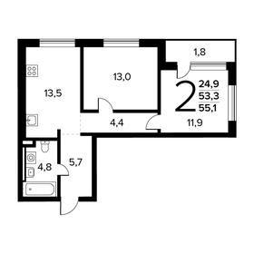 54,5 м², 2-комнатная квартира 12 300 000 ₽ - изображение 70