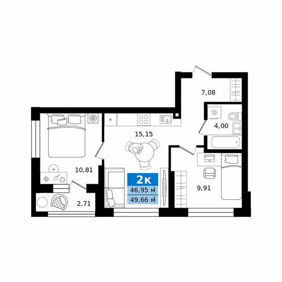 49,7 м², 2-комнатная квартира 7 767 707 ₽ - изображение 20