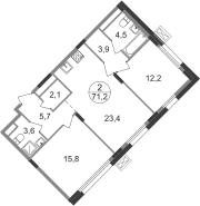 Квартира 71,2 м², 2-комнатная - изображение 1