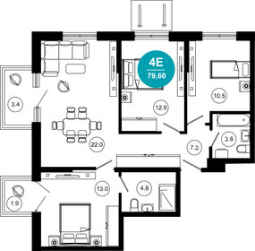 Квартира 79,6 м², 4-комнатные - изображение 1