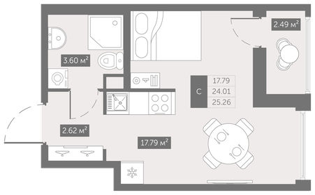 24,1 м², квартира-студия 3 330 000 ₽ - изображение 48