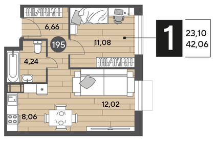 40 м², 1-комнатная квартира 6 700 000 ₽ - изображение 73