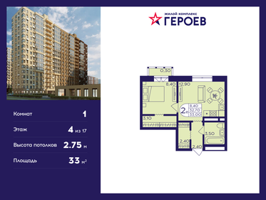 33 м², 1-комнатная квартира 6 454 800 ₽ - изображение 25