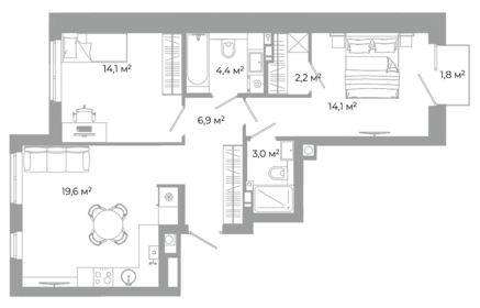 Квартира 64,3 м², 2-комнатная - изображение 1