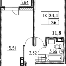 Квартира 34,1 м², 1-комнатная - изображение 1