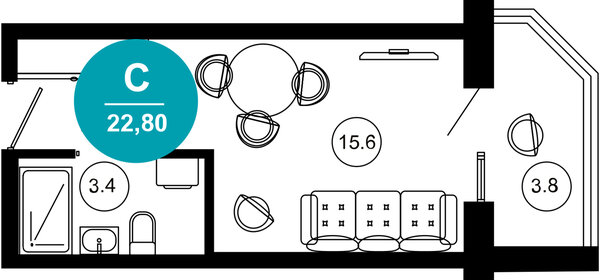 15 м², квартира-студия 4 700 000 ₽ - изображение 67