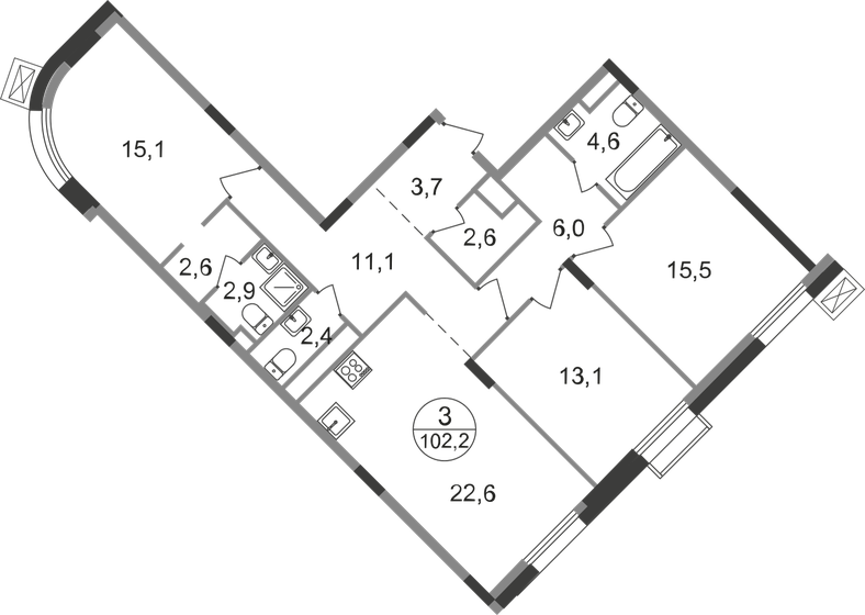 102,2 м², 3-комнатная квартира 22 594 952 ₽ - изображение 26