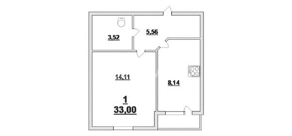 Квартира 33 м², 1-комнатная - изображение 1