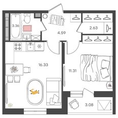 Квартира 39,8 м², 2-комнатная - изображение 2