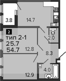 Квартира 54,7 м², 2-комнатная - изображение 1