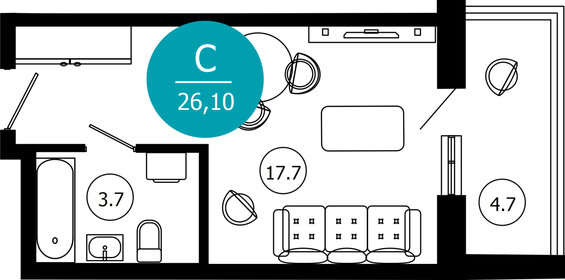 Квартира 26,1 м², 1-комнатные - изображение 1