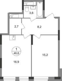 Квартира 46,6 м², 1-комнатная - изображение 1