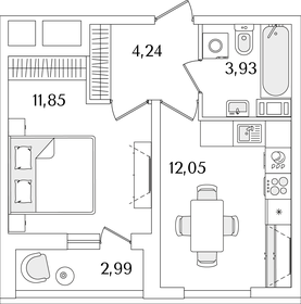 Квартира 33,6 м², 1-комнатная - изображение 1